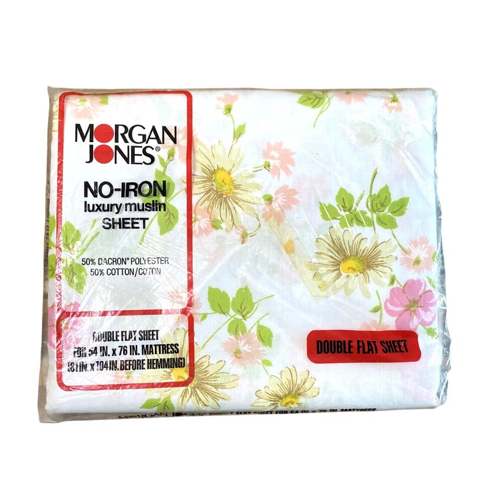 Vintage 1970s New Old Stock Morgan Jones Double Flat Sheet Flower Daisy Muslin